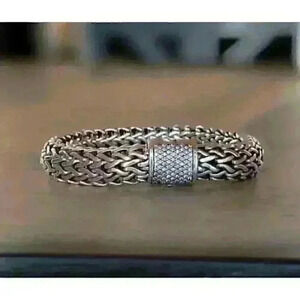 John Hardy 925 Sterling Silver Pave Diamond 12mm Classic Chain Bracelet